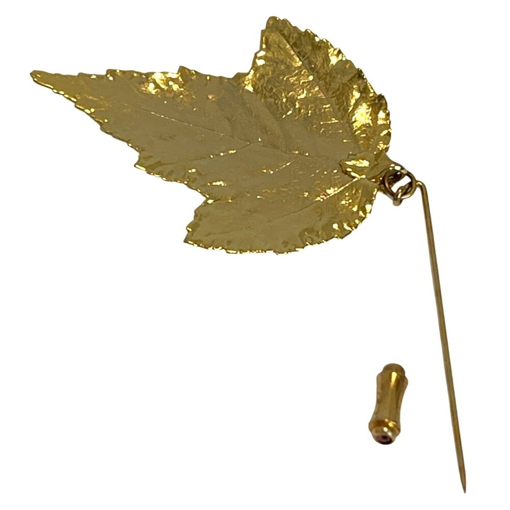 Retro Gold Tone Leaf Pin Brooch Stickpin Fall Botanical Nature Autumn Vintage - Picture 4 of 8